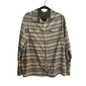 Swiss Tech Button Down Shirt Mens Size XL Gray Blue Striped Long Sleeve